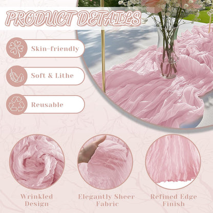 2 Pack Cheesecloth Table Runner, 120 Inch Pink Table Runner for Decor