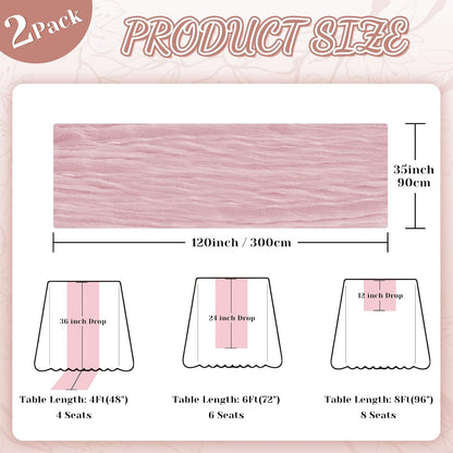 2 Pack Cheesecloth Table Runner, 120 Inch Pink Table Runner for Decor