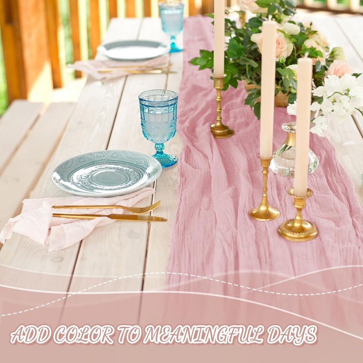 2 Pack Cheesecloth Table Runner, 120 Inch Pink Table Runner for Decor