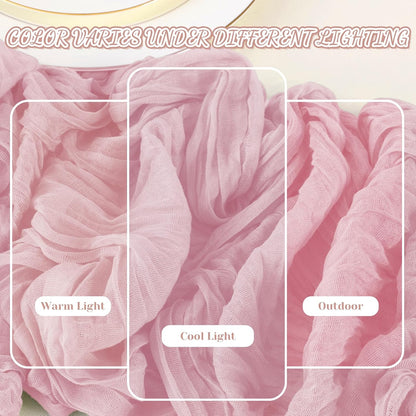 2 Pack Cheesecloth Table Runner, 120 Inch Pink Table Runner for Decor
