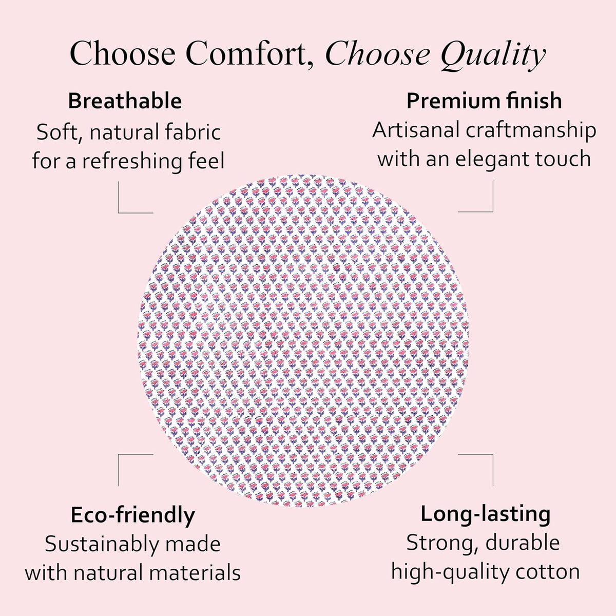 CPC Pink Sapphire Block Print Cotton Tablecloth Round 90 Inch Home Decor