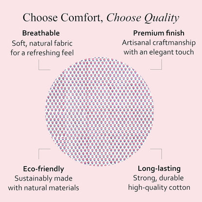 CPC Pink Sapphire Block Print Cotton Tablecloth Round 90 Inch Home Decor