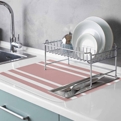 Dish Drying Mat Geometric Pattern Kitchen Counter Drying Pad for Dishes Glasses Cups and Cookware Pink Stripe Absorbent Dish Drying Mat Machine Washable Kitchen Accessories 18" x 24"