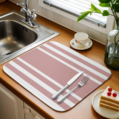 Dish Drying Mat Geometric Pattern Kitchen Counter Drying Pad for Dishes Glasses Cups and Cookware Pink Stripe Absorbent Dish Drying Mat Machine Washable Kitchen Accessories 18" x 24"