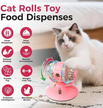 Cats Slow Feeder 4.6" High Cat & Dog Dry Food Dispenser Toy with Wine Barrel Spinner, Treat Dispenser for Boredom & Anxiety Relief, IQ Training for Small/Medium Pets (Pink)