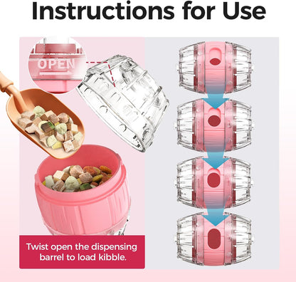 Cats Slow Feeder 4.6" High Cat & Dog Dry Food Dispenser Toy with Wine Barrel Spinner, Treat Dispenser for Boredom & Anxiety Relief, IQ Training for Small/Medium Pets (Pink)