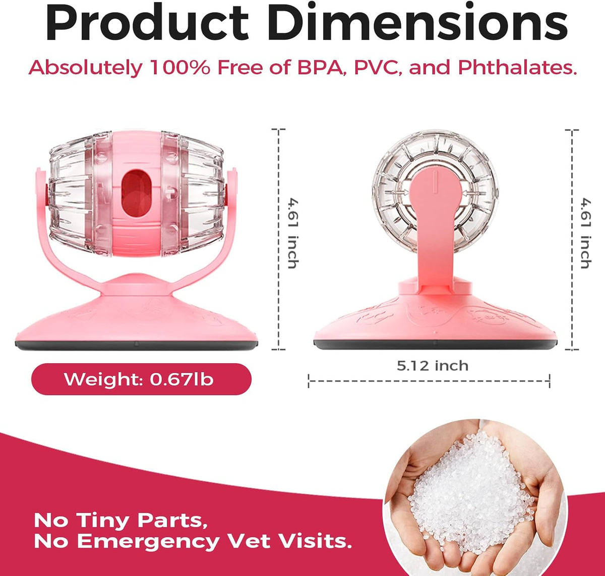 Cats Slow Feeder 4.6" High Cat & Dog Dry Food Dispenser Toy with Wine Barrel Spinner, Treat Dispenser for Boredom & Anxiety Relief, IQ Training for Small/Medium Pets (Pink)