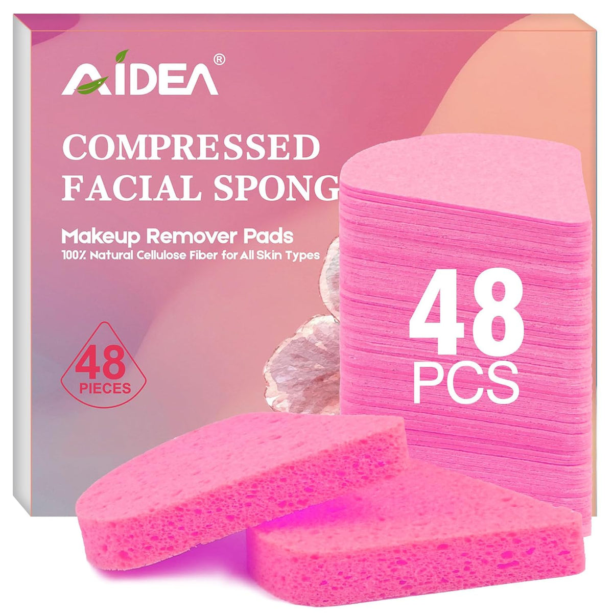 AIDEA Compressed Facial Sponges-48Count, Disposable Face Sponges, Pink