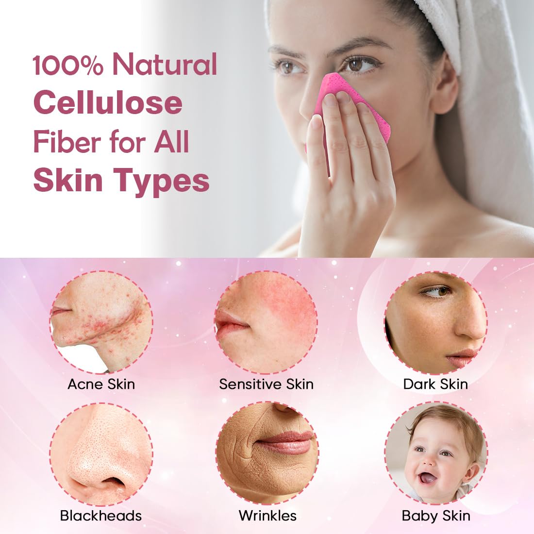 AIDEA Compressed Facial Sponges-48Count, Disposable Face Sponges, Pink