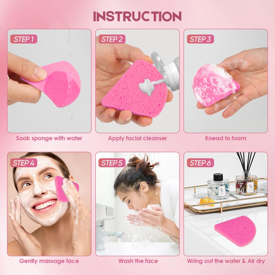 AIDEA Compressed Facial Sponges-48Count, Disposable Face Sponges, Pink