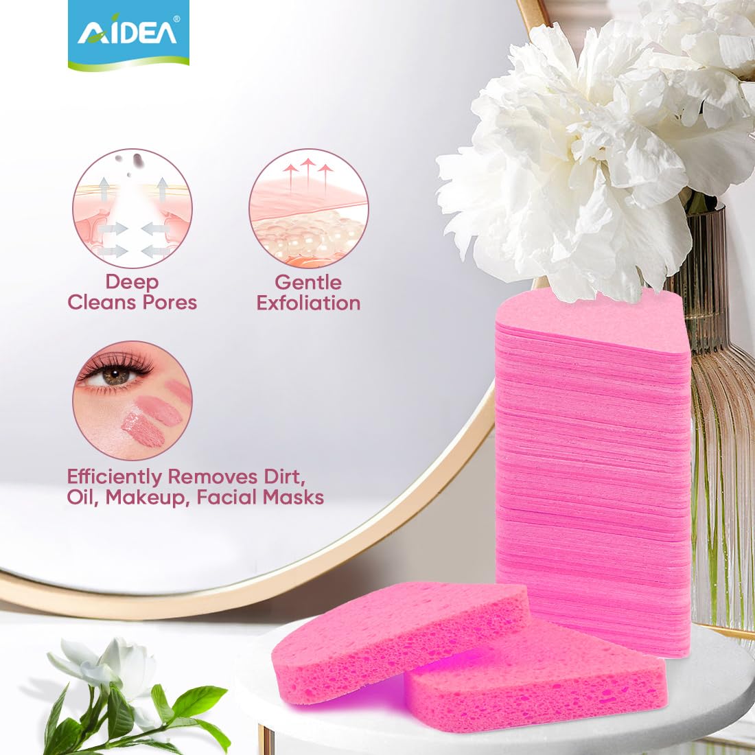 AIDEA Compressed Facial Sponges-48Count, Disposable Face Sponges, Pink