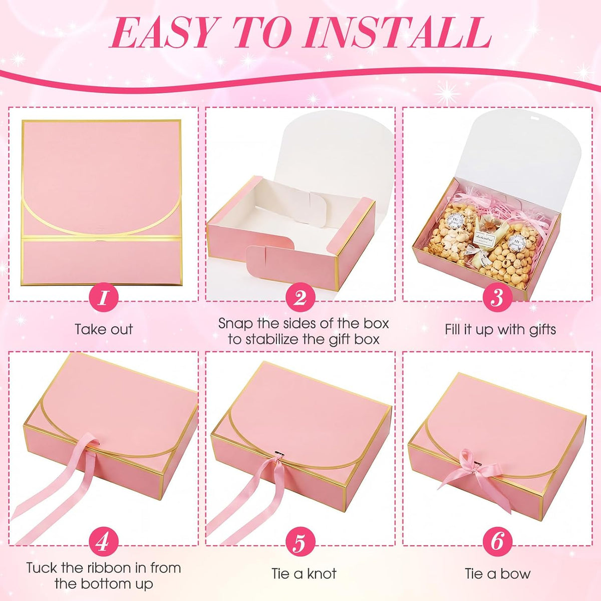 20 Pack Pink Gift Boxes with Lids Bulk 10.6x7.8x3.1inch