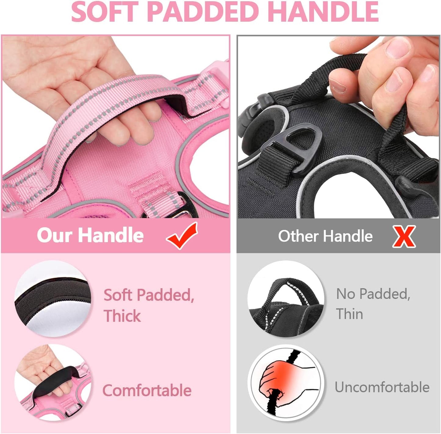 No Pull Dog Harness, No Choke Reflective Dog Vest, Adjustable Pet Harnesses with Easy Control Padded Handle for Small Medium Large Dogs(Light Pink Matching Trim,S)