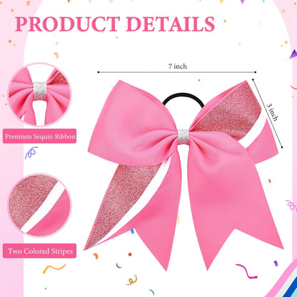 8PCS Cheer Bows Bulk Glitter Cheerleading Bows Girls Hair Bows Pink Cheer Bows Elastic Band Ponytail Holder for Cheerleaders Teen Girls College Sports Competition