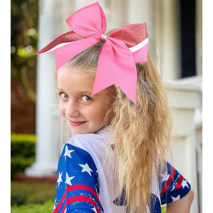 8PCS Cheer Bows Bulk Glitter Cheerleading Bows Girls Hair Bows Pink Cheer Bows Elastic Band Ponytail Holder for Cheerleaders Teen Girls College Sports Competition