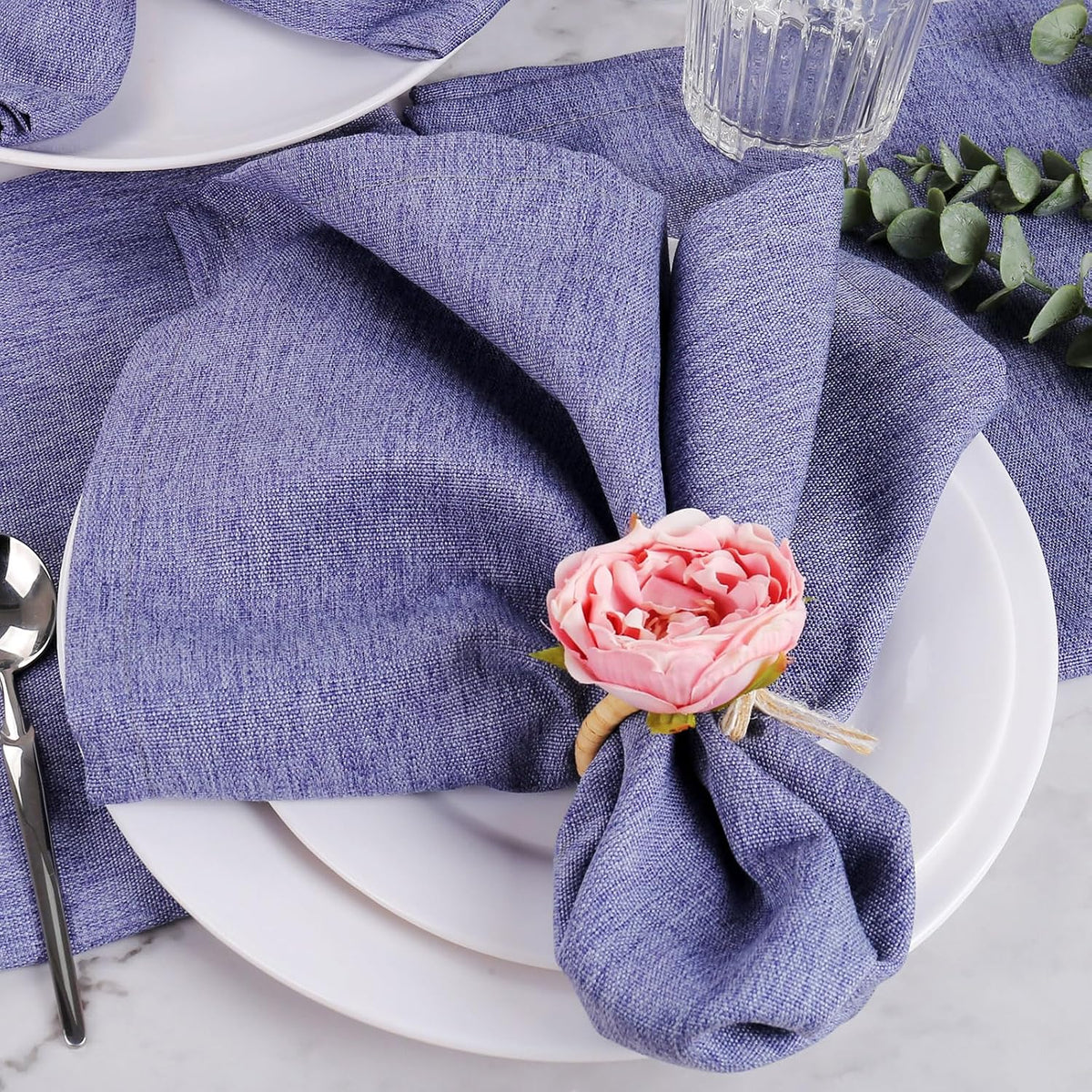 Flower Napkin Rings Set of 8, Handmade Pink Rose Napkin Rings with Jute Bow Tie Rustic Dinner Napkin Holder for Valentine's Day, Wedding, Dinners, Parties Table Decoration