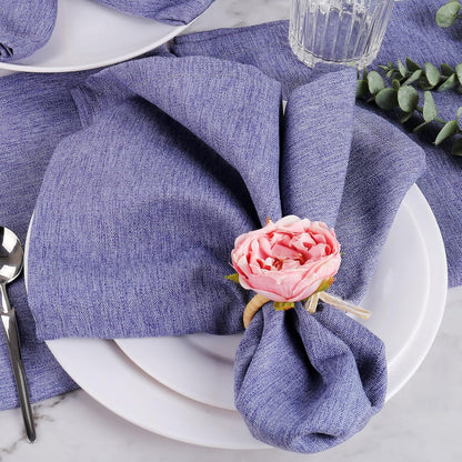 Flower Napkin Rings Set of 8, Handmade Pink Rose Napkin Rings with Jute Bow Tie Rustic Dinner Napkin Holder for Valentine's Day, Wedding, Dinners, Parties Table Decoration