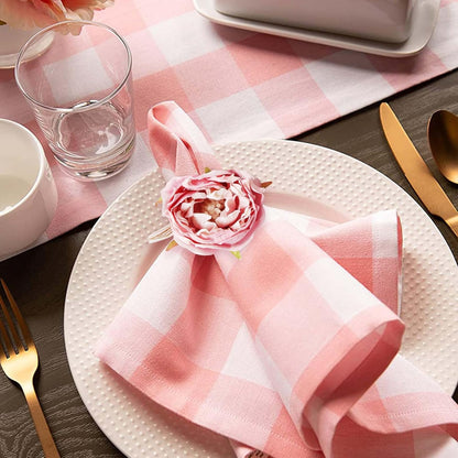 Flower Napkin Rings Set of 8, Handmade Pink Rose Napkin Rings with Jute Bow Tie Rustic Dinner Napkin Holder for Valentine's Day, Wedding, Dinners, Parties Table Decoration