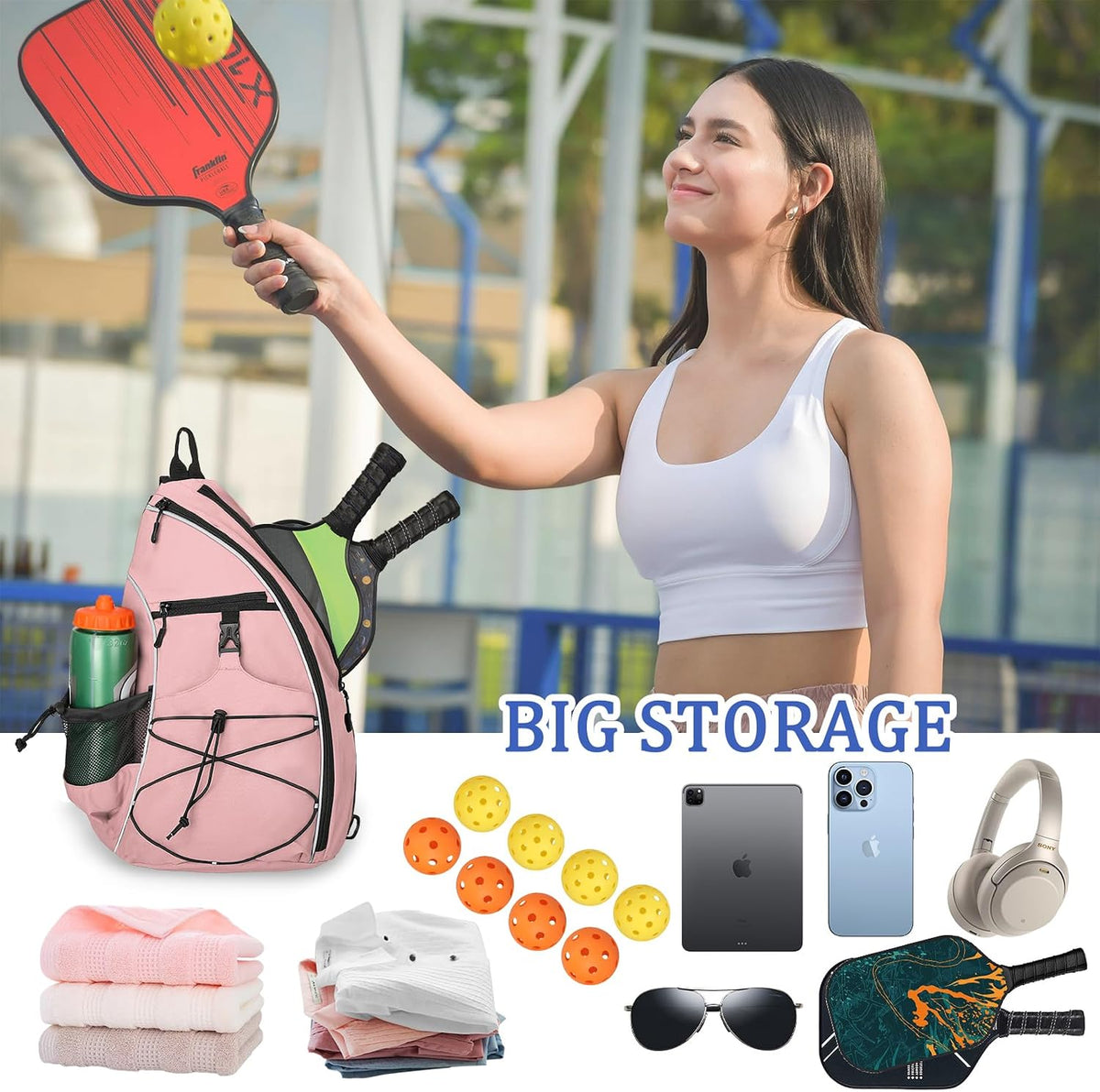 Goloni Pickleball Sling Bag for Men Women, Lightweight Pickleball Backpack with Fence Hook