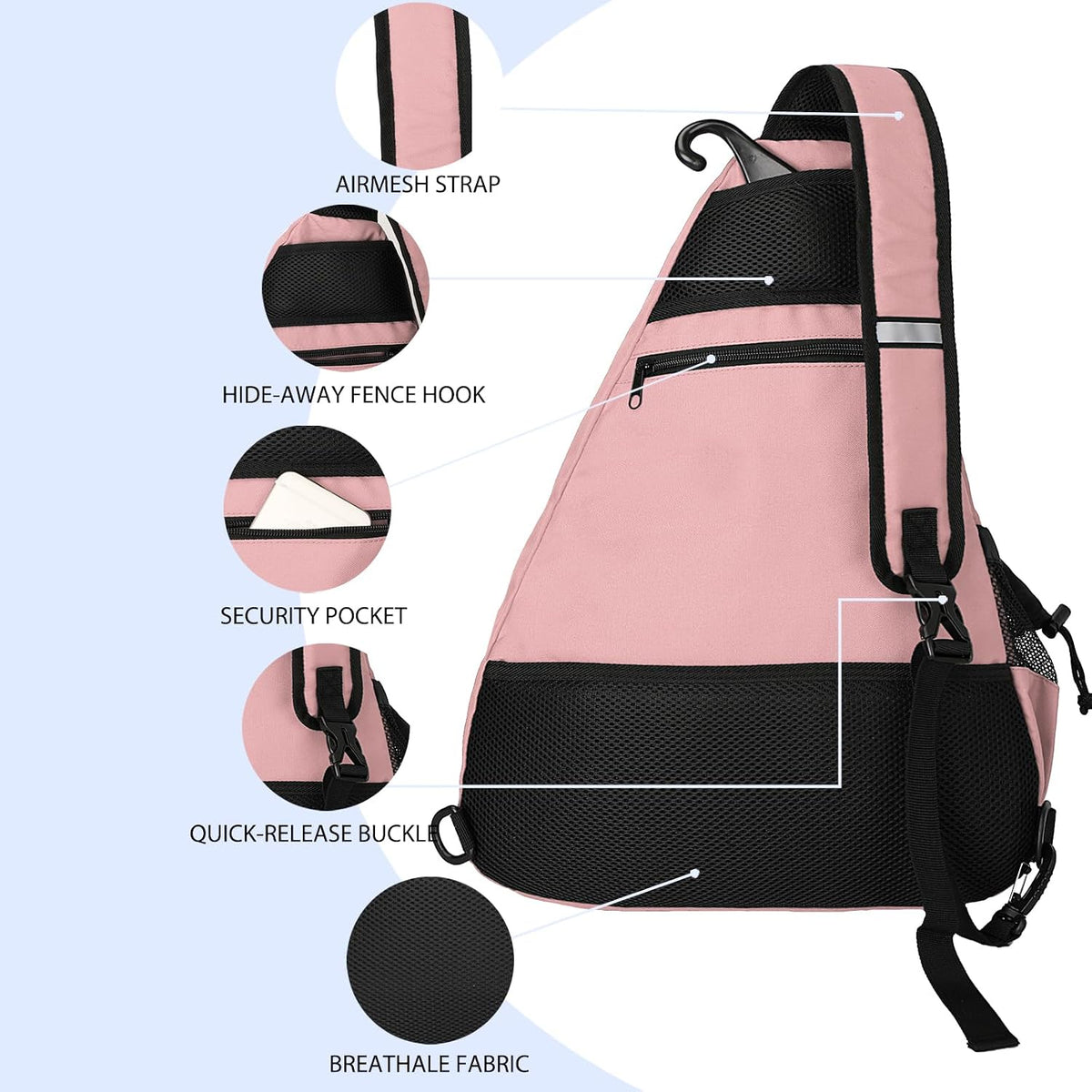 Goloni Pickleball Sling Bag for Men Women, Lightweight Pickleball Backpack with Fence Hook