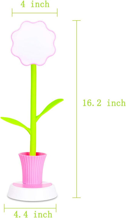 Desk Lamp for Kids Sunflower LED Charging Table Lamp Support Eye Protection Small Desk Folding for Reading,Study and Office, Adjustable Brightness - Pink