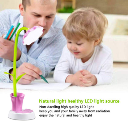 Desk Lamp for Kids Sunflower LED Charging Table Lamp Support Eye Protection Small Desk Folding for Reading,Study and Office, Adjustable Brightness - Pink
