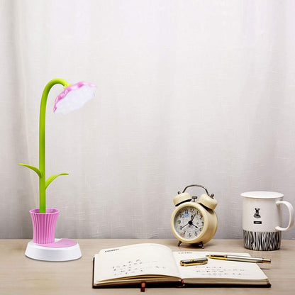 Desk Lamp for Kids Sunflower LED Charging Table Lamp Support Eye Protection Small Desk Folding for Reading,Study and Office, Adjustable Brightness - Pink