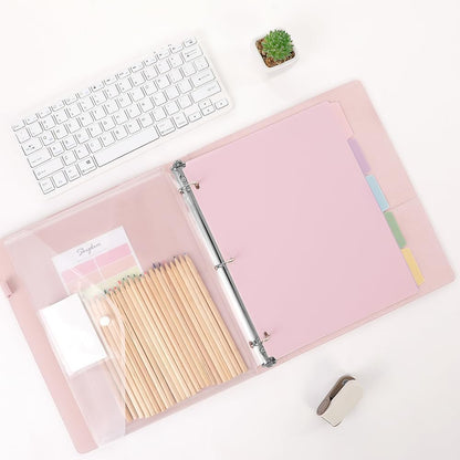 Pink 3 Ring Binder with Clipboard,1 Inch Linen Binder for 3 Hole Punch Letter Size Loose Leaf Paper with 5 Dividers, Pocket and Labels School and Office Supplies