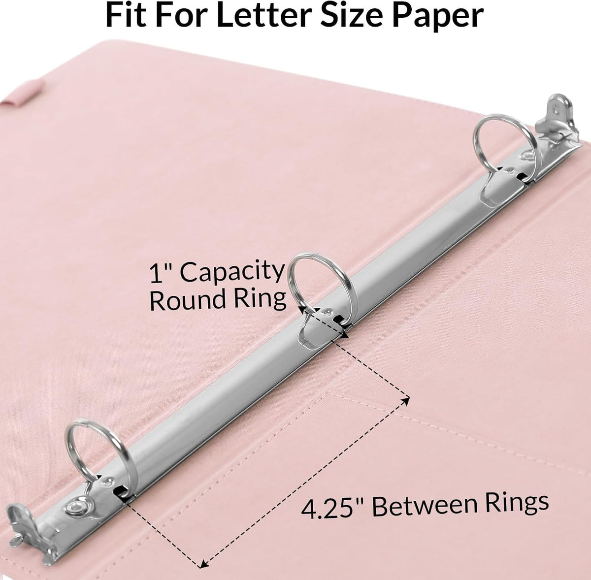 Pink 3 Ring Binder with Clipboard,1 Inch Linen Binder for 3 Hole Punch Letter Size Loose Leaf Paper with 5 Dividers, Pocket and Labels School and Office Supplies