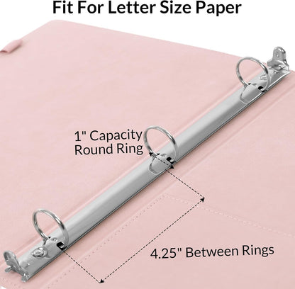 Pink 3 Ring Binder with Clipboard,1 Inch Linen Binder for 3 Hole Punch Letter Size Loose Leaf Paper with 5 Dividers, Pocket and Labels School and Office Supplies