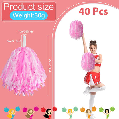40 Pcs Pom Poms Cheerleading with Baton Handle