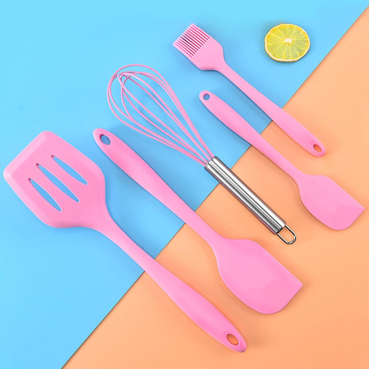 Silicone Spatula Set 5 Pieces Heat Resistant Non-Stick Rubber Spatulas for Baking Cooking Mixing Scraping Nonstick Cookware Kitchen Utensils (Pink)