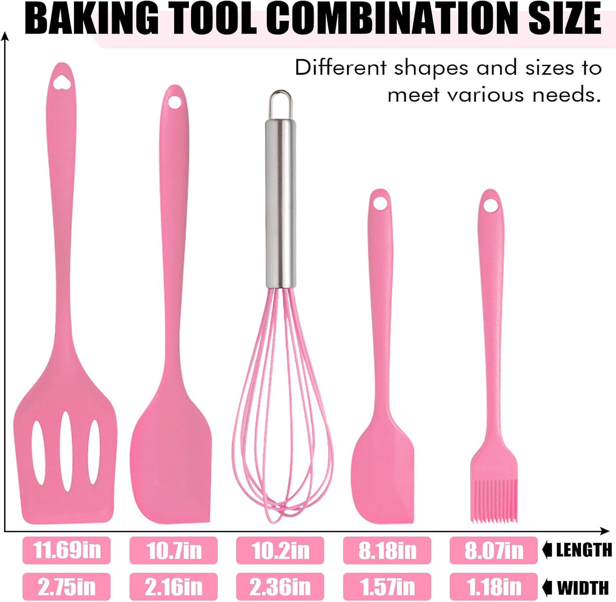 Silicone Spatula Set 5 Pieces Heat Resistant Non-Stick Rubber Spatulas for Baking Cooking Mixing Scraping Nonstick Cookware Kitchen Utensils (Pink)