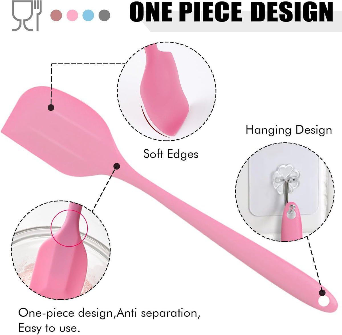 Silicone Spatula Set 5 Pieces Heat Resistant Non-Stick Rubber Spatulas for Baking Cooking Mixing Scraping Nonstick Cookware Kitchen Utensils (Pink)
