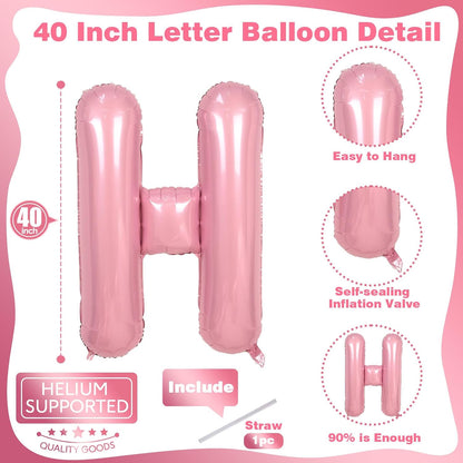 40 Inch Pastel Pink OH BABY Balloon for Baby Shower, Large Light Pink OH BABY Balloon Letters with Ribbon, Pearl Pink Alphabet Balloons Banner Sign for Girl Birthday Party Backdrop Decorations