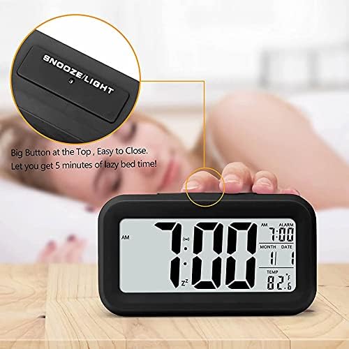 Digital Alarm Clock with LCD Display, Desk Smart Electronic Small Clock with Indoor Temperature, Date, Light Sensor, Backlight, Battery Operated, for Home Bedroom Kids Office (Pink)
