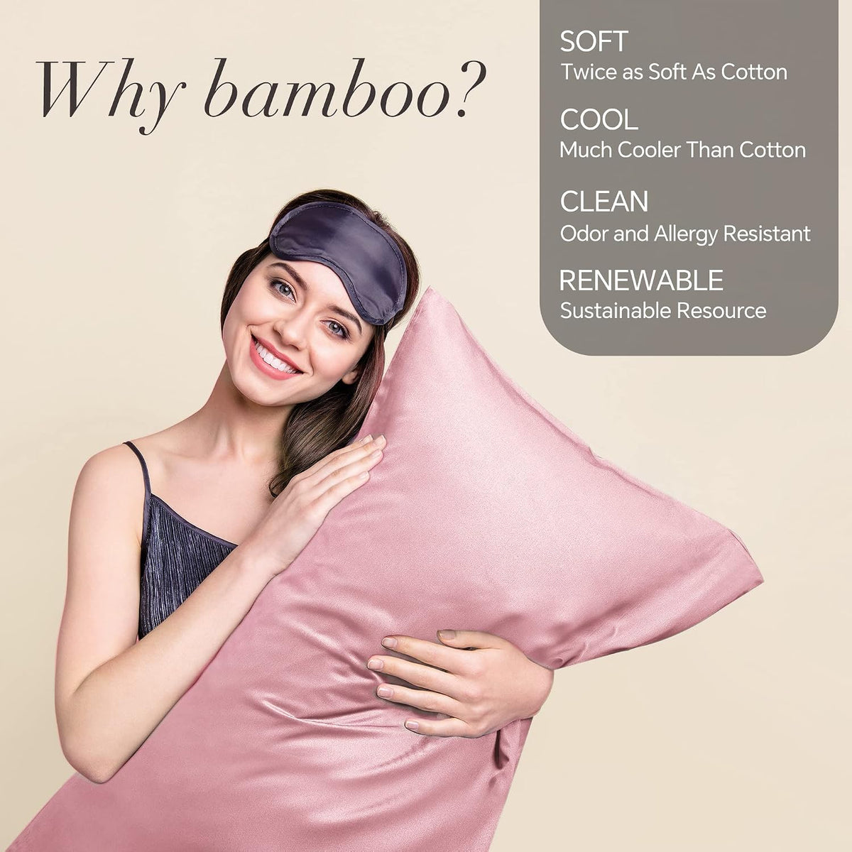 Pillow Cases Standard Size 2Pcs, Rayon from Bamboo, Rose Pink