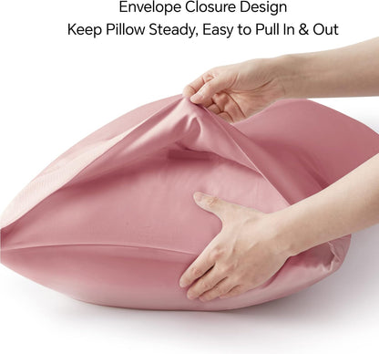 Pillow Cases Standard Size 2Pcs, Rayon from Bamboo, Rose Pink