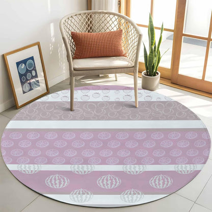 Round Rugs 4 Feet, Farm Fruits Non Slip Area Rugs for Living Room, Bedroom, Barhroom, Entryway, Watermelon Lemons Peach Pink Grey Striped Soft Kitchen Bath Mats Washable Carpet