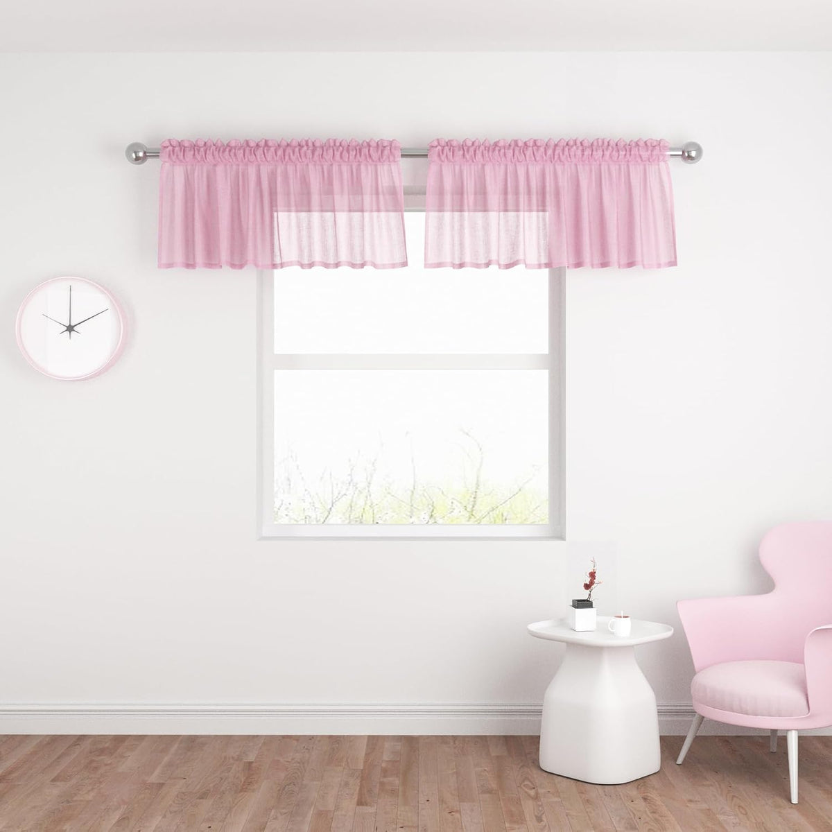 Pink Valance 15 inches Long Sheer Curtain Valance Living Room Bedroom Kitchen Voile Transparent Light Filtering Valance Curtain Small Short Door Window Treatment 2 Panels Rod Pocket