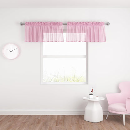 Pink Valance 15 inches Long Sheer Curtain Valance Living Room Bedroom Kitchen Voile Transparent Light Filtering Valance Curtain Small Short Door Window Treatment 2 Panels Rod Pocket