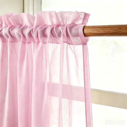 Pink Valance 15 inches Long Sheer Curtain Valance Living Room Bedroom Kitchen Voile Transparent Light Filtering Valance Curtain Small Short Door Window Treatment 2 Panels Rod Pocket