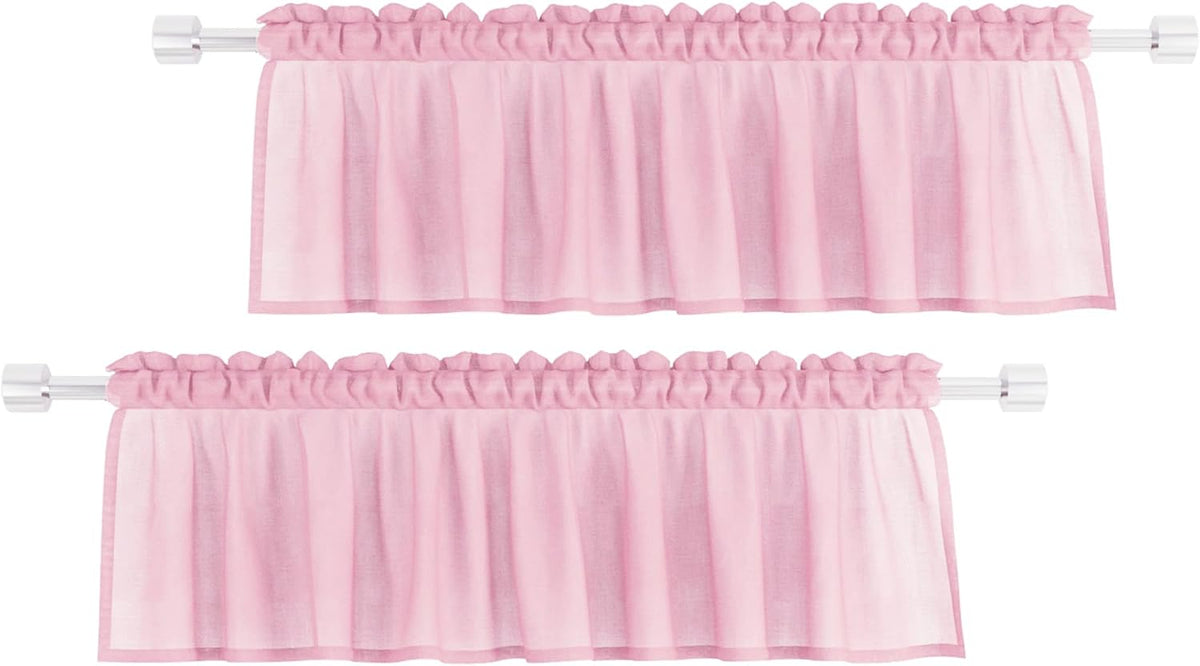 Pink Valance 15 inches Long Sheer Curtain Valance Living Room Bedroom Kitchen Voile Transparent Light Filtering Valance Curtain Small Short Door Window Treatment 2 Panels Rod Pocket