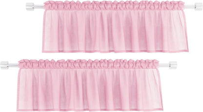 Pink Valance 15 inches Long Sheer Curtain Valance Living Room Bedroom Kitchen Voile Transparent Light Filtering Valance Curtain Small Short Door Window Treatment 2 Panels Rod Pocket
