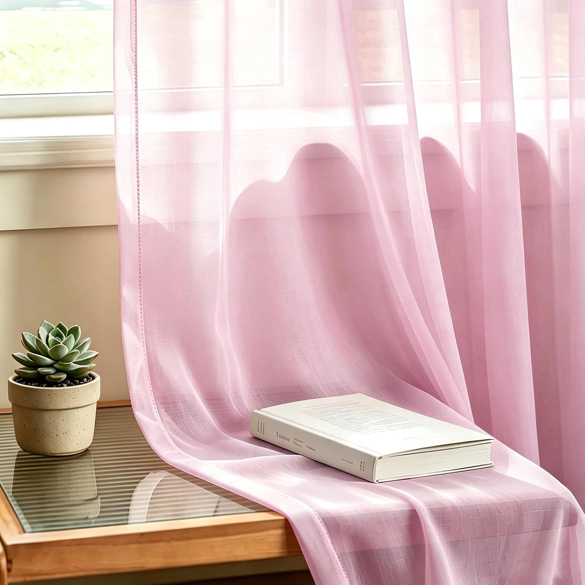 Pink Valance 15 inches Long Sheer Curtain Valance Living Room Bedroom Kitchen Voile Transparent Light Filtering Valance Curtain Small Short Door Window Treatment 2 Panels Rod Pocket