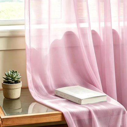 Pink Valance 15 inches Long Sheer Curtain Valance Living Room Bedroom Kitchen Voile Transparent Light Filtering Valance Curtain Small Short Door Window Treatment 2 Panels Rod Pocket