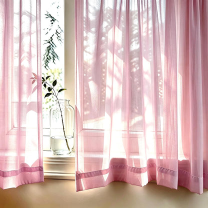 Pink Valance 15 inches Long Sheer Curtain Valance Living Room Bedroom Kitchen Voile Transparent Light Filtering Valance Curtain Small Short Door Window Treatment 2 Panels Rod Pocket