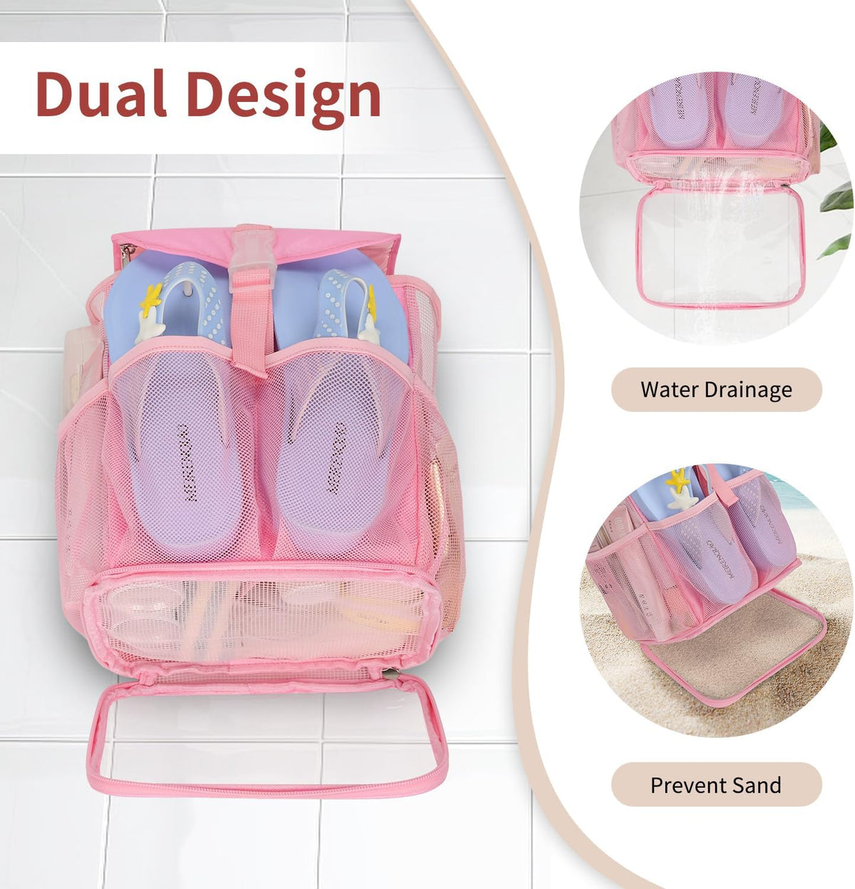 Hanging Mesh Shower Caddy Portable for College Dorm Room Essentials Pink