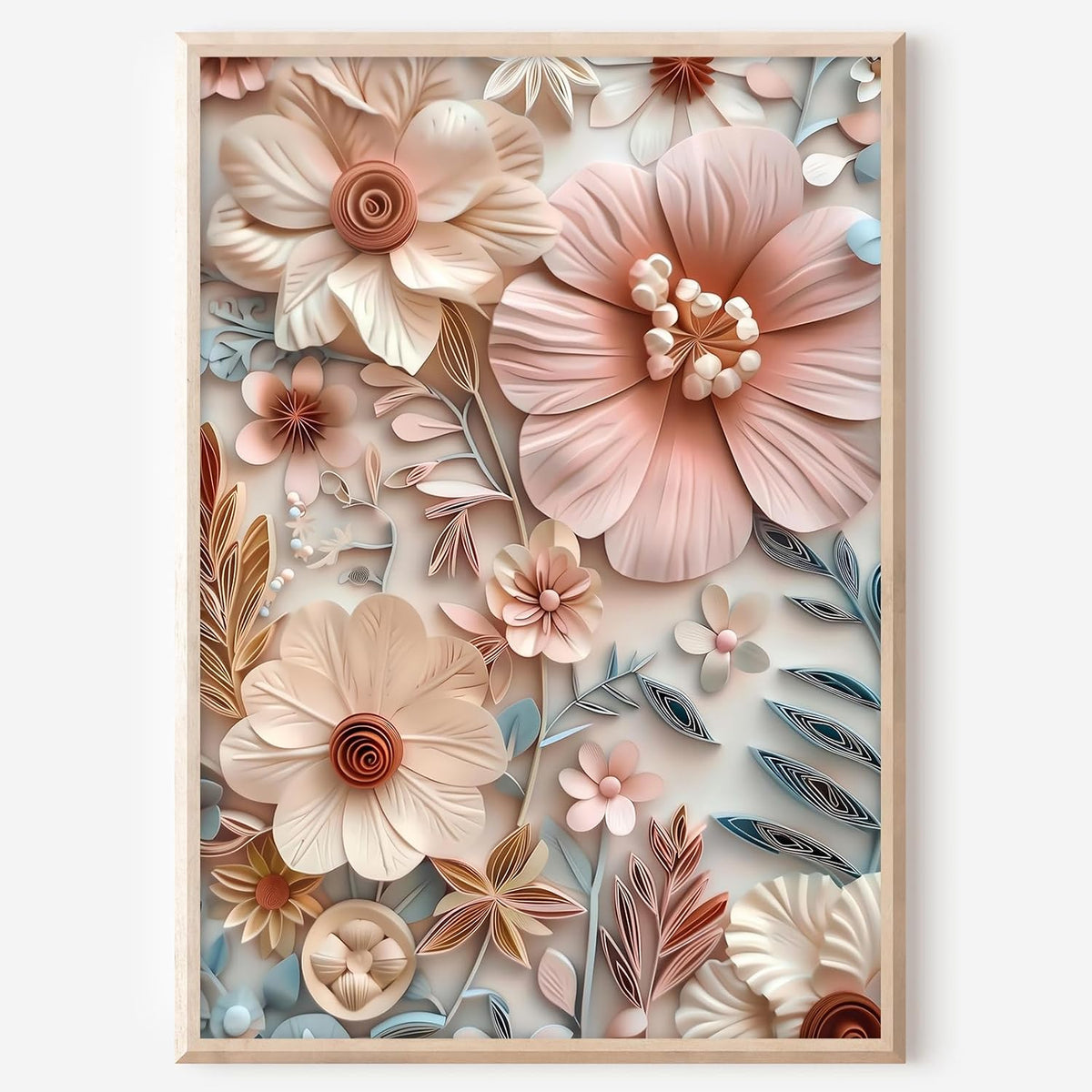 Pink Flower Canvas Wall Art Abstract Botanical Prints Elegant Floral Pictures Pink and Blue Artwork Abstract Aesthetic Wall Art Pastel Flower Paintings Aesthetic Floral Posters for Room 16x24in No Frame