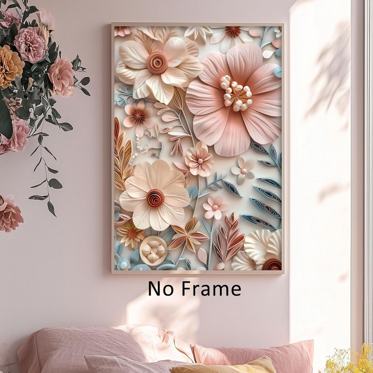 Pink Flower Canvas Wall Art Abstract Botanical Prints Elegant Floral Pictures Pink and Blue Artwork Abstract Aesthetic Wall Art Pastel Flower Paintings Aesthetic Floral Posters for Room 16x24in No Frame